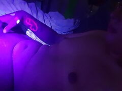 Disabled Guy Jerks off in Neon Blacklight Big Cumshot