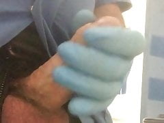 Rubber glove kinky wank and cum
