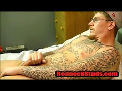Straight Tatted Thug Nerd jacks his ginger cock