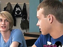 Blonde twink fucks his classmate after sucking his hard dick