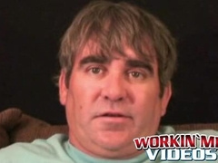 Older stud jerks himself off to orgasm after an interview