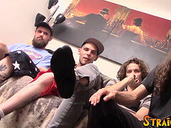 Four straight amateur masturbate off their wooly jizz-shotguns and cum