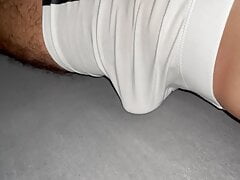 Cum in white adidas briefs