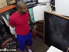 Ebony gaypawn bottom 3some fucked in stockroom for money