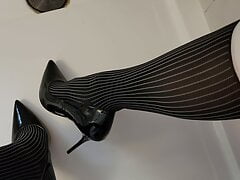 Cumming on my New Black Patent Heels and Sweaty OTC Dress Socks