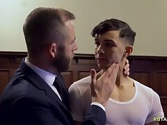 Priest becoming extremely happy to fuck the servant