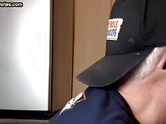 Homemade gloryhole DILF sucks and wanks pecker at his home