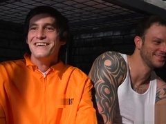 Gagged submissive stud punished by jock