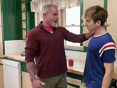 Old horny step-father entice teen step son-in-law in the kitchen