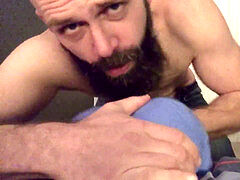 Eye contact, hot bearded guy, solo male moaning