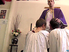 naughty twinks have weird anal three way with a priest
