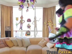 Sexy trans threesome with 2 huge cocks banging her