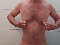 Old man nipple play, slave on duty, exposed slave