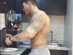 Sexy porn star making food and dancing