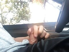 Jerking off in car with cum
