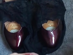 Cumming over wife's panties and heels