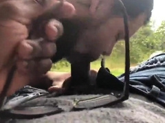 Bearded Wolf Fellates Black Man Rod Outdoor