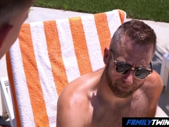 Step-father Relieves Poolside, Dousing Up the Sun
