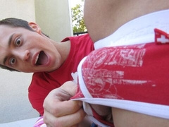 Outside fuck with horny brunette guy named Brice Carson