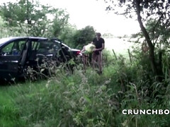 French tink fucked by straight discret in the car in exhib outdoor