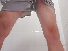 Master Ramon takes a shower and pisses in his sexy satin shorts