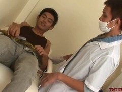 Chinese twink pees and gets fucked by the doctor after check-up