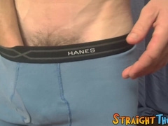 Bearded straight hunk lubes his little dick and jerks off