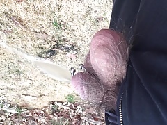 Pierced cock pissing outdoors