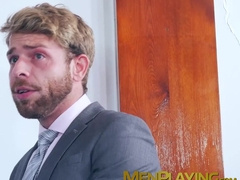 Suited Christian Sam fucks his work colleague Gabriel Phoeniz with his toy