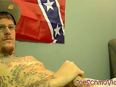 Tattoed Ivy jerks off his cock and drains his balls of cum