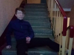 Public stroking off on the stairs after college