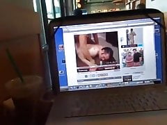 Hot handsome jerk off in coffee shop