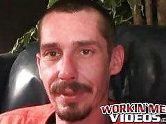 Rough stud smokes during an interview and masturbates solo