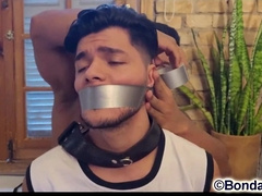 Fito Torres in restrain bondage gigs with Jerri Gomes screwing strapped up and ball-gagged