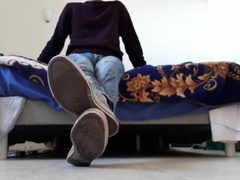 Boy Barefeet In Dirty Sneakers