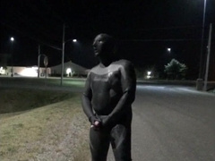 doubled cocked hooded wetsuited stud jacking off outside