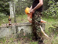 Randon Strait frolicking with rubber chick