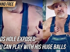 Dads hole exposed even though hes a top you can play with his huge balls and ass