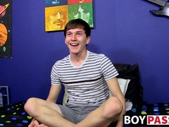 Sweet guy strips and jerks off after a series of questions