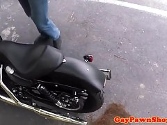 Biker pawnee riding cock for better price