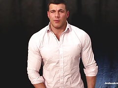 Muscle pec tease and cum on work shirt