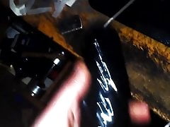 Playing with big black penis extension