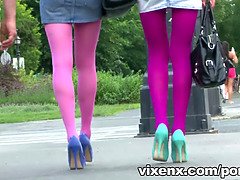 Kinky threesome with Nataly Gold and Lindsey Olsen in pantyhose, tights & feet