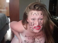 Busty BBW Bigtitskitty69 Degrades Herself - Body Writing, Hair Pulling & Self Slapping - Amateur Kinky Solo