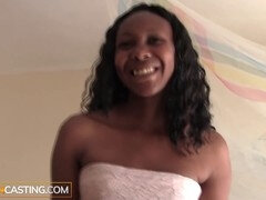Genuine ebony housewife gives a blowjob during fake job interview and gets a cumshot