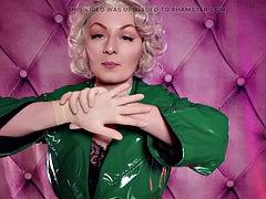 ASMR: Medical latex gloves and green PVC coat - sexy pin up MILF Glaminatrix Arya Grander - free video