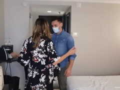 Petite blonde with huge tits gets wild in hotel room with dirty pleasure and big boobs bouncing