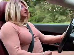 Amateur shemale Kellycd2022 sexy milf enjoying her night car ride in the countryside masturbating sexy fishnet stockings