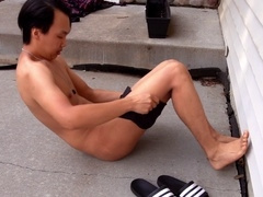 Kinky Chinese hunk indulges in self-piss play and facials for his naughty companion