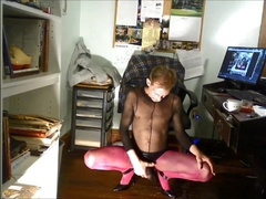 ROBERT RICHARD MILGATE - PINK FISHNET PANTYHOSE OVER A SHEER BLACK BODYSTOCKING